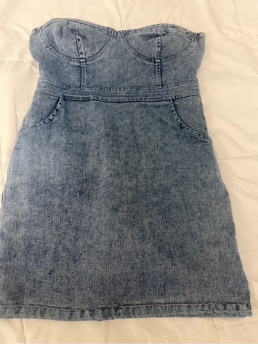 Strapless Light Blue Denim Bustier Mini Dress